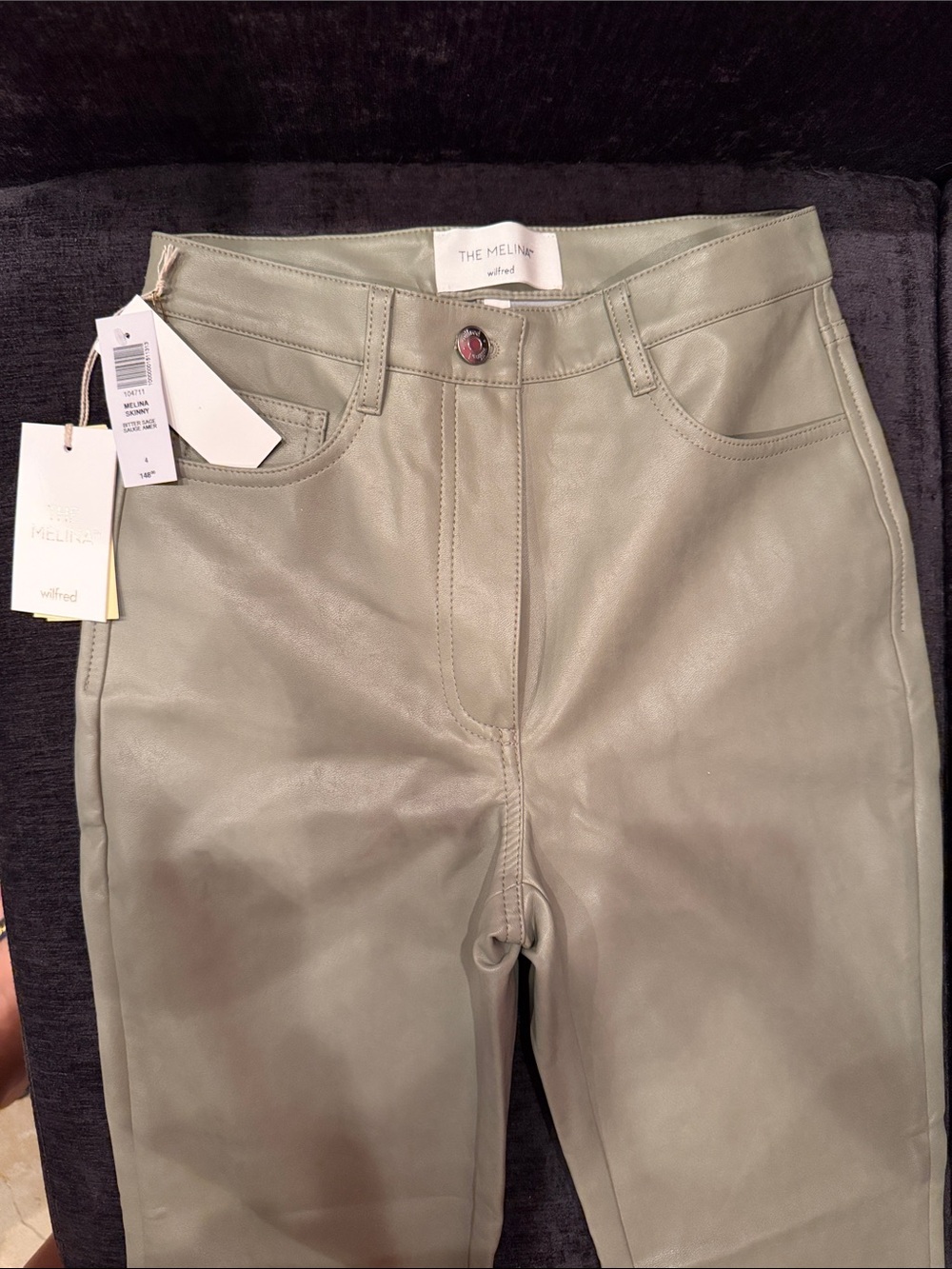 Aritzia Wilfred High-Rise Leather Jeans in Sage Green